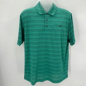Bolle Golf Shirt Men’s L Green Stripe Polo Tech Short Sleeve Collar Snaps READ